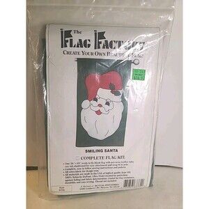 Vintage Sealed Christmas Smiling Santa Flag Factory RARE Flag Complete Kit